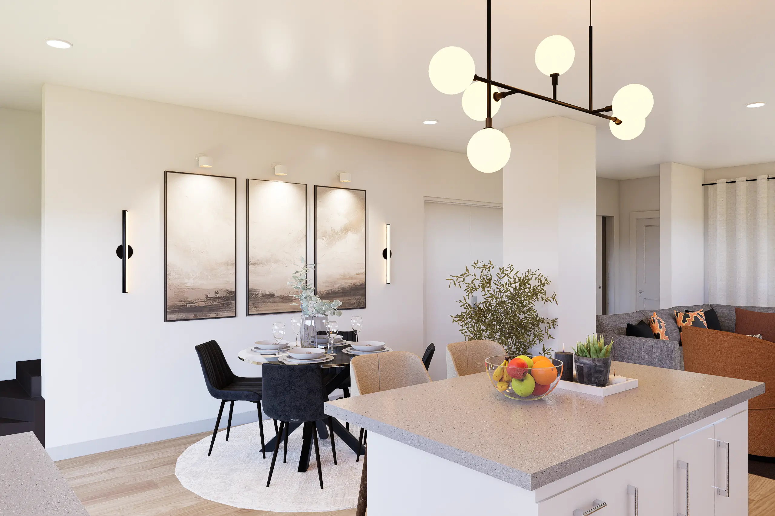 Interior Design, Greenvale, Australia, Residential interior design project, dining area angle 5, wall art and pendant light