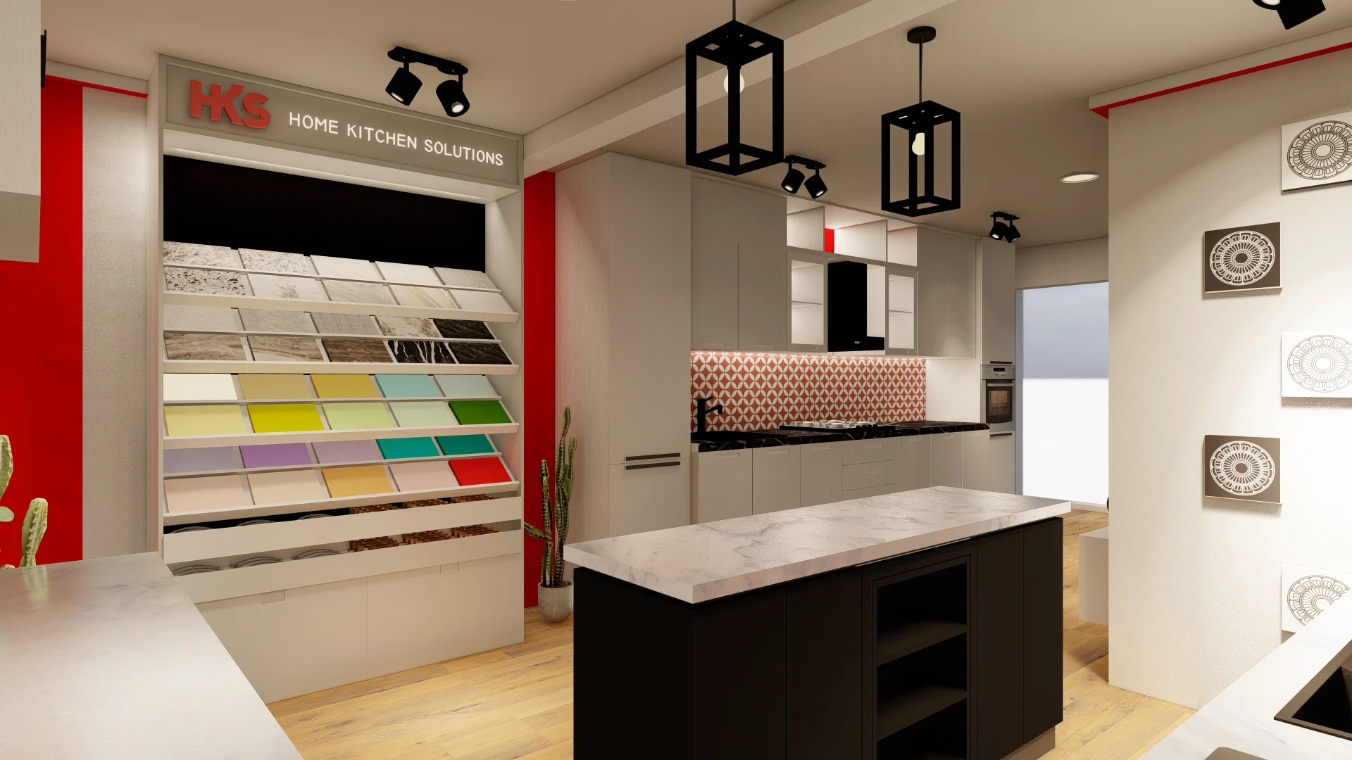 Retail Interior Design, Sri Lanka, pannipitiya, Red and white themed Kitchen showroom, dummy kitchen angle 5