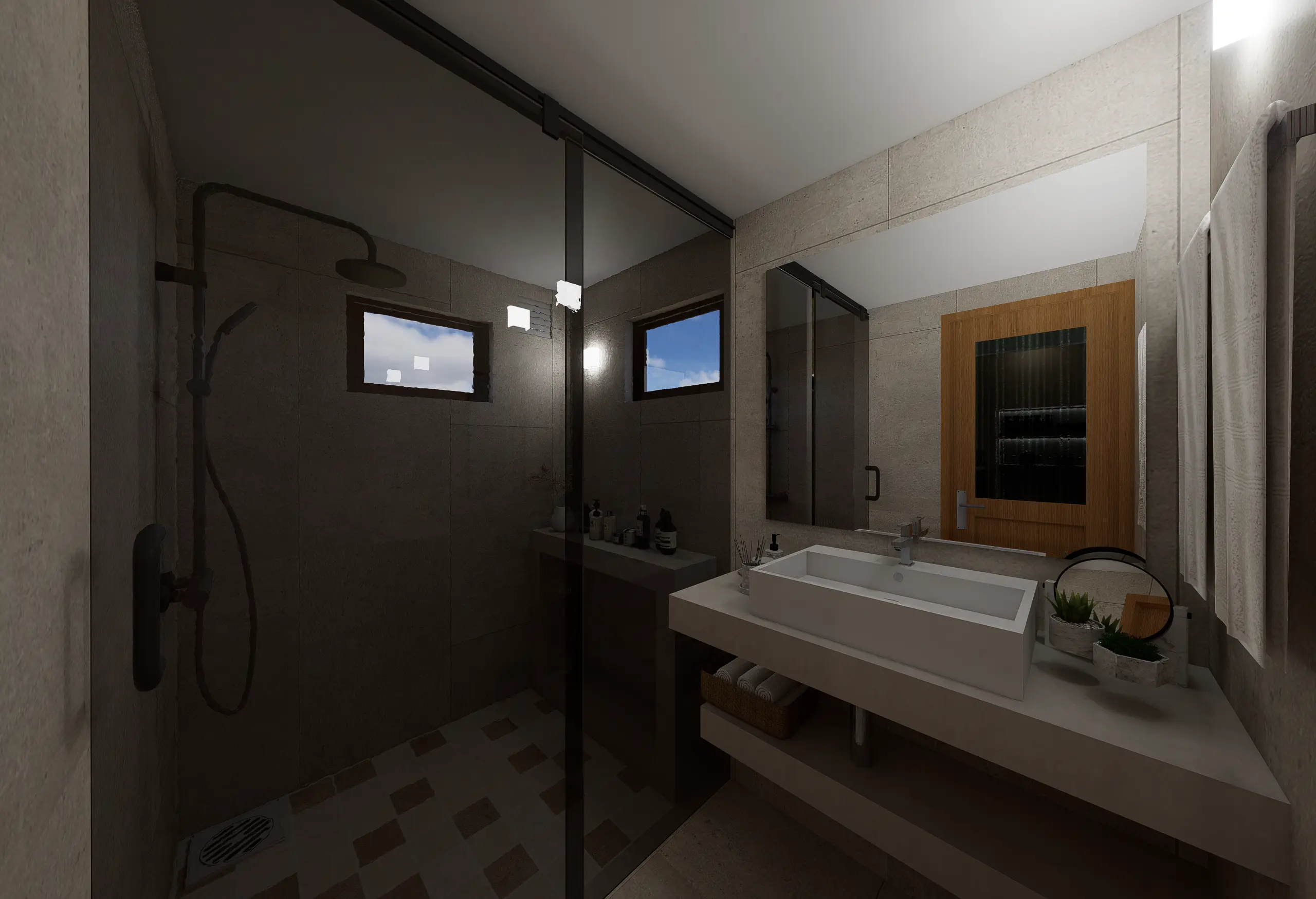 Interior Design, Padukka, Sri Lanka, A Timeless Beige Interior Concept project, bathroom 2 angle 1, bathroom with a splash sliding door