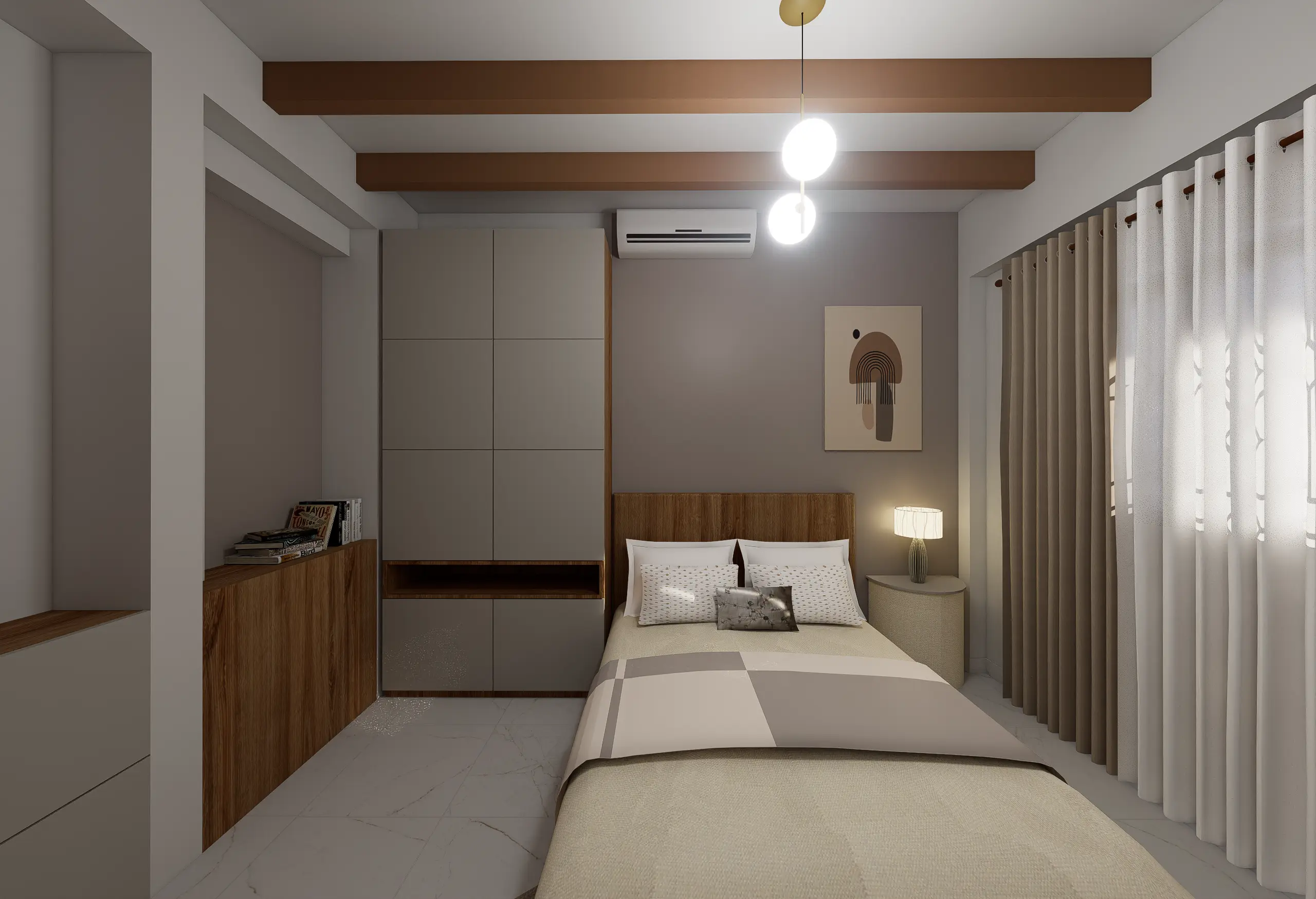 Interior Design, Padukka, Sri Lanka, A Timeless Beige Interior Concept project, Bedroom 1 angle 1