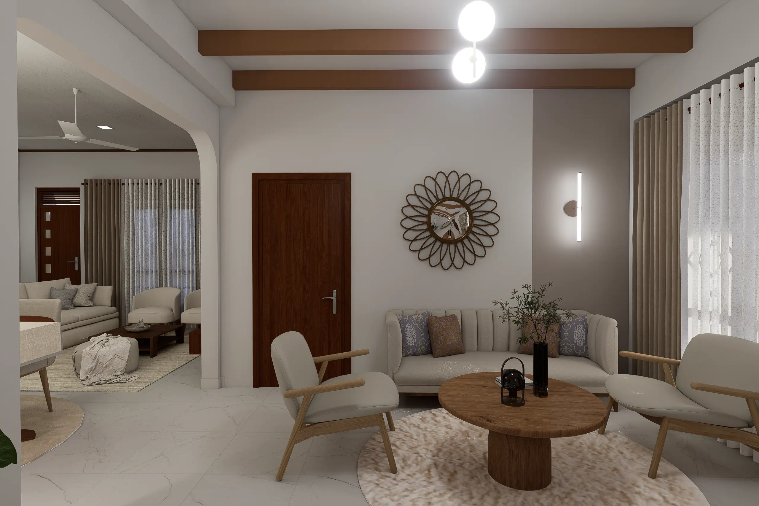 Interior Design, Padukka, Sri Lanka, A Timeless Beige Interior Concept project, Entrance area angle 1, small simple sofa set