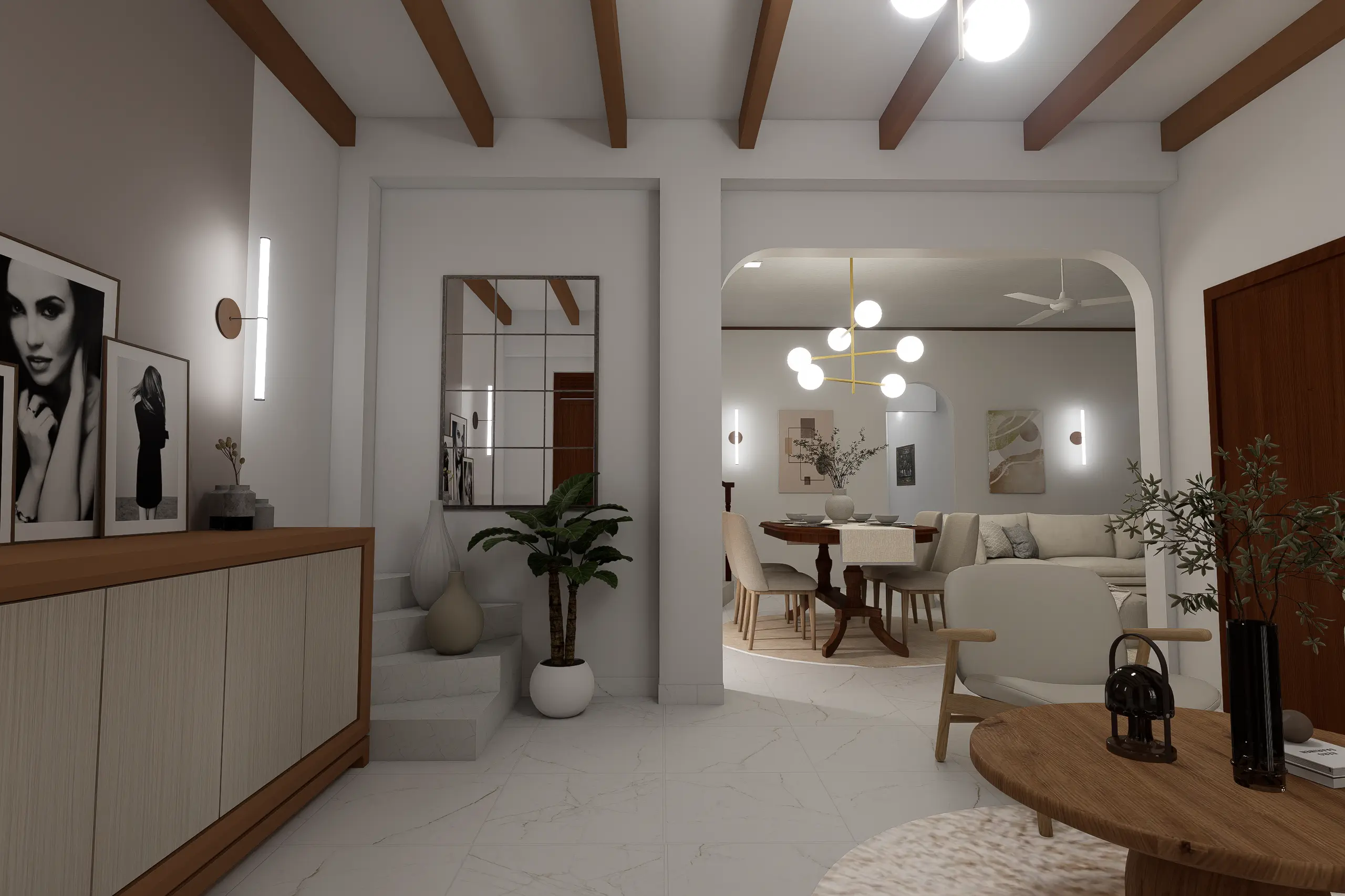 Interior Design, Padukka, Sri Lanka, A Timeless Beige Interior Concept project, Entrance area angle 4, customize mirror