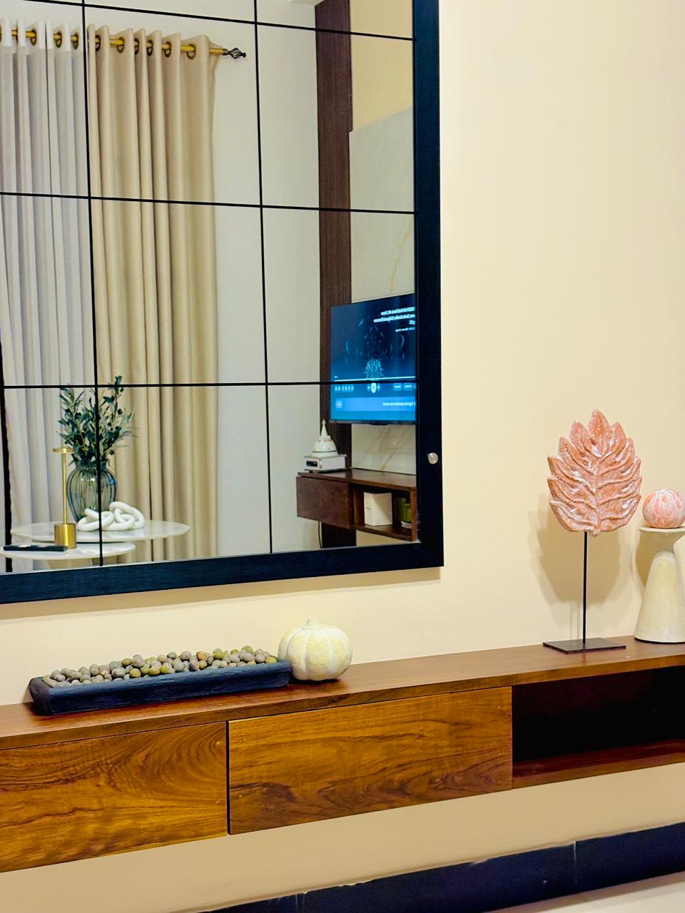 Interior Design Colombo, Navinna, Maharagama, Sri Lanka Residential interior design project, completed interior, second floor living area tv lobby mirror