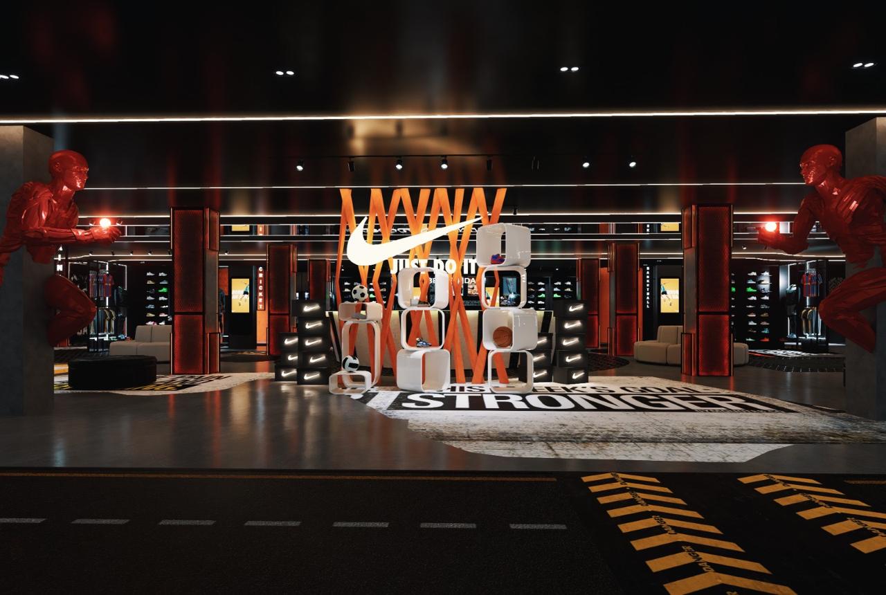 NIKE showroom design, Retail Interior Design, Sri Lanka, colombo 07, nike logo angle 3