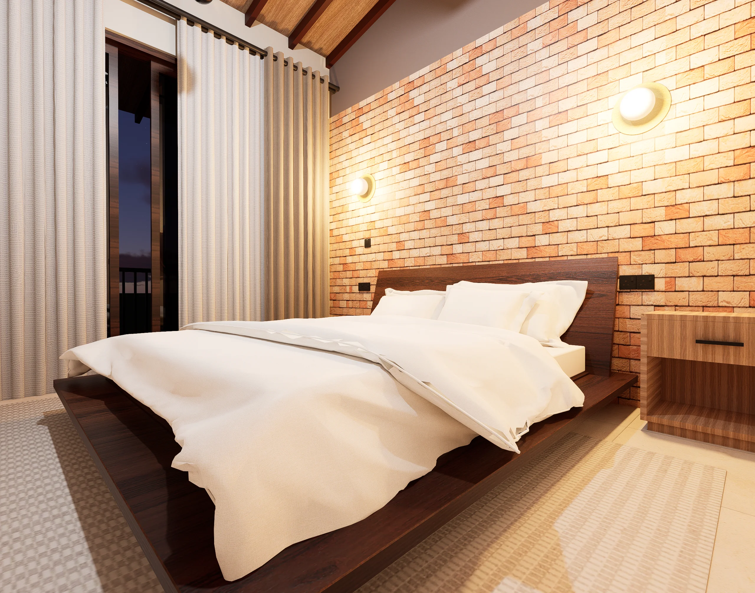 Home Interior Design,Rustic modern,affordable furniture,Brick & Ivory Residence, Biyagama, brick wall concept,white theme bedroom angle 3