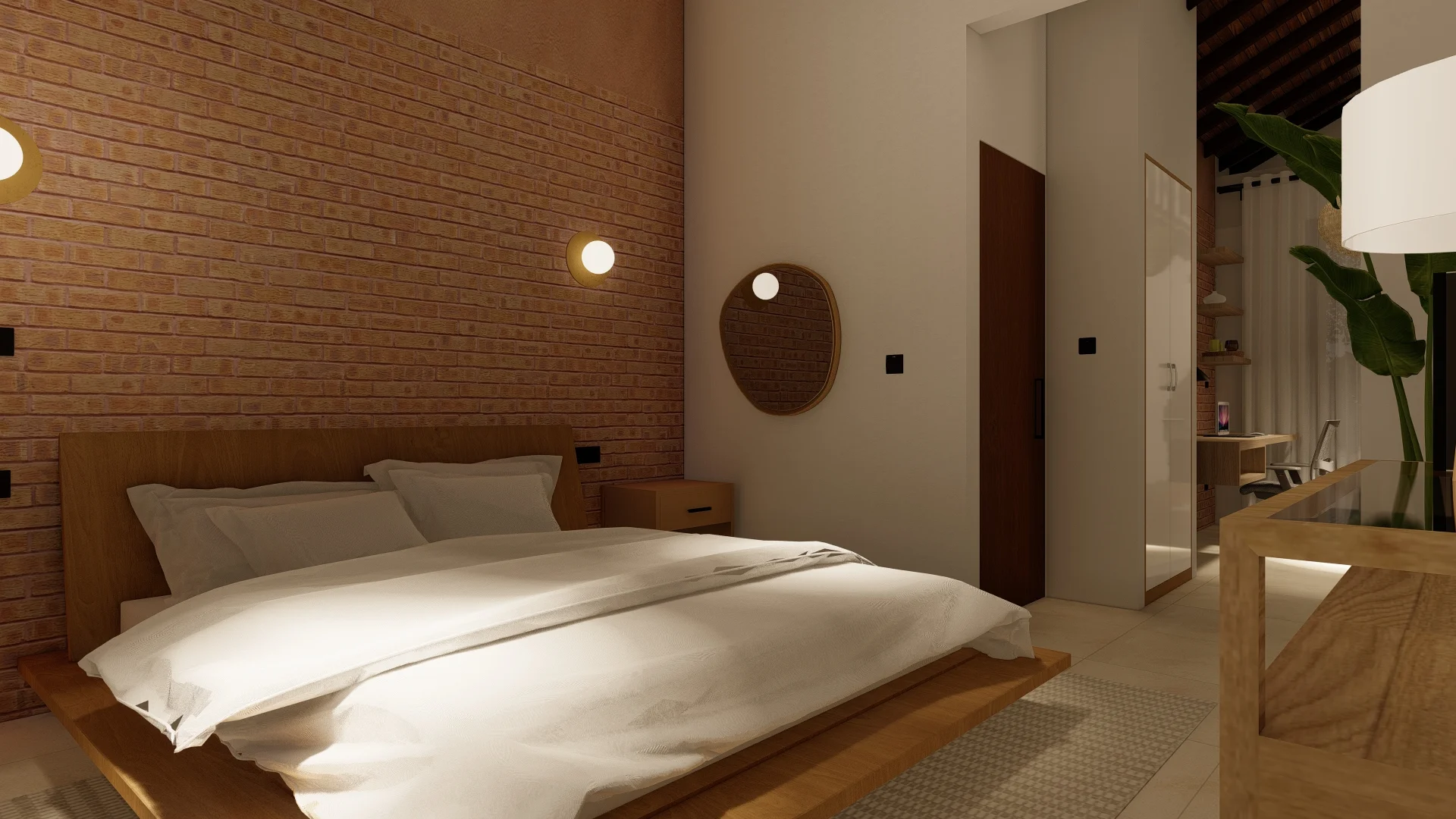 Home Interior Design,Rustic modern,affordable furniture,Brick & Ivory Residence, Biyagama, white theme bedroom angle 3