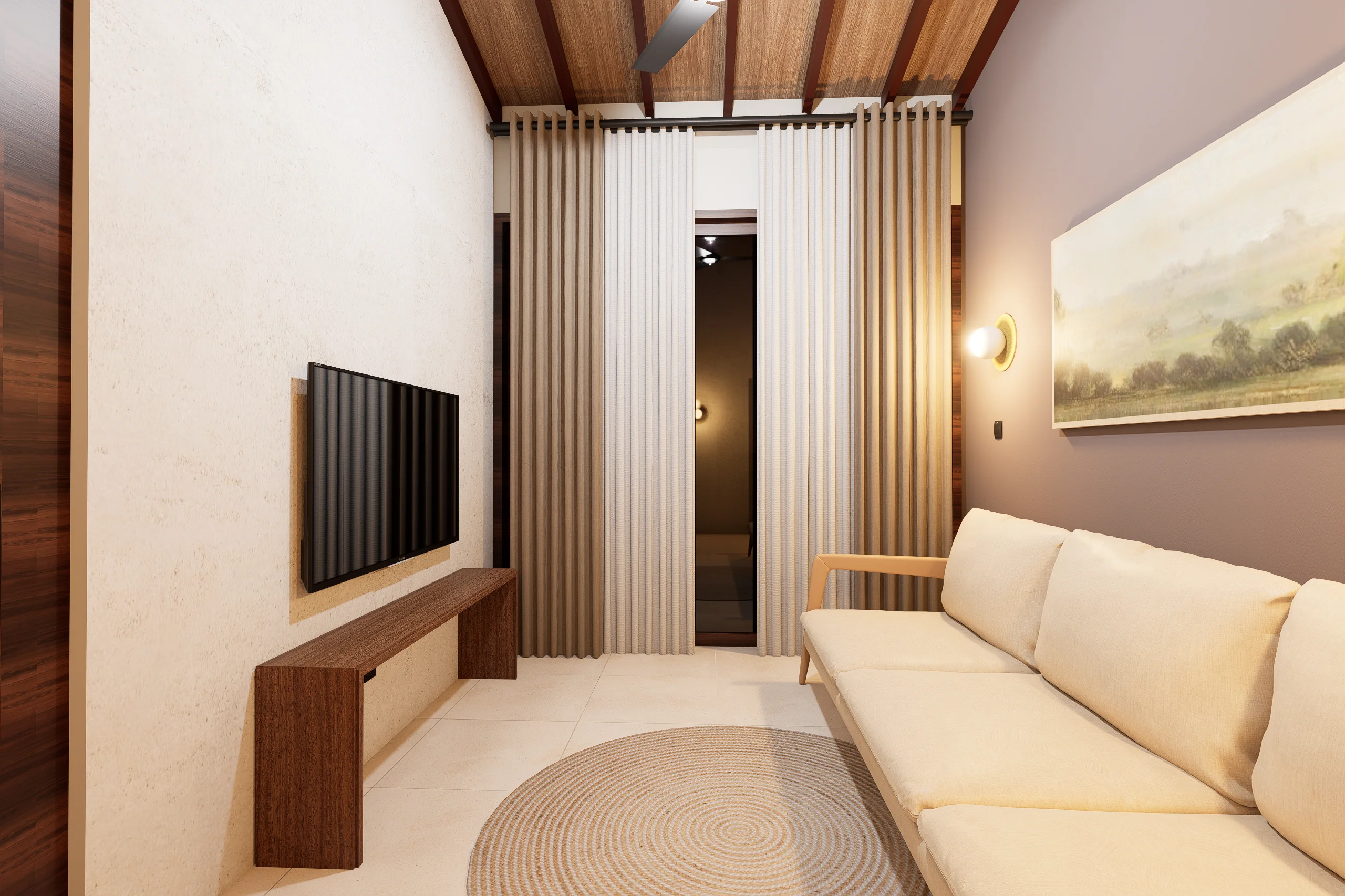 Home Interior Design,Rustic modern,affordable furniture,Brick & Ivory Residence, Biyagama, brick wall concept,TV area angle 1