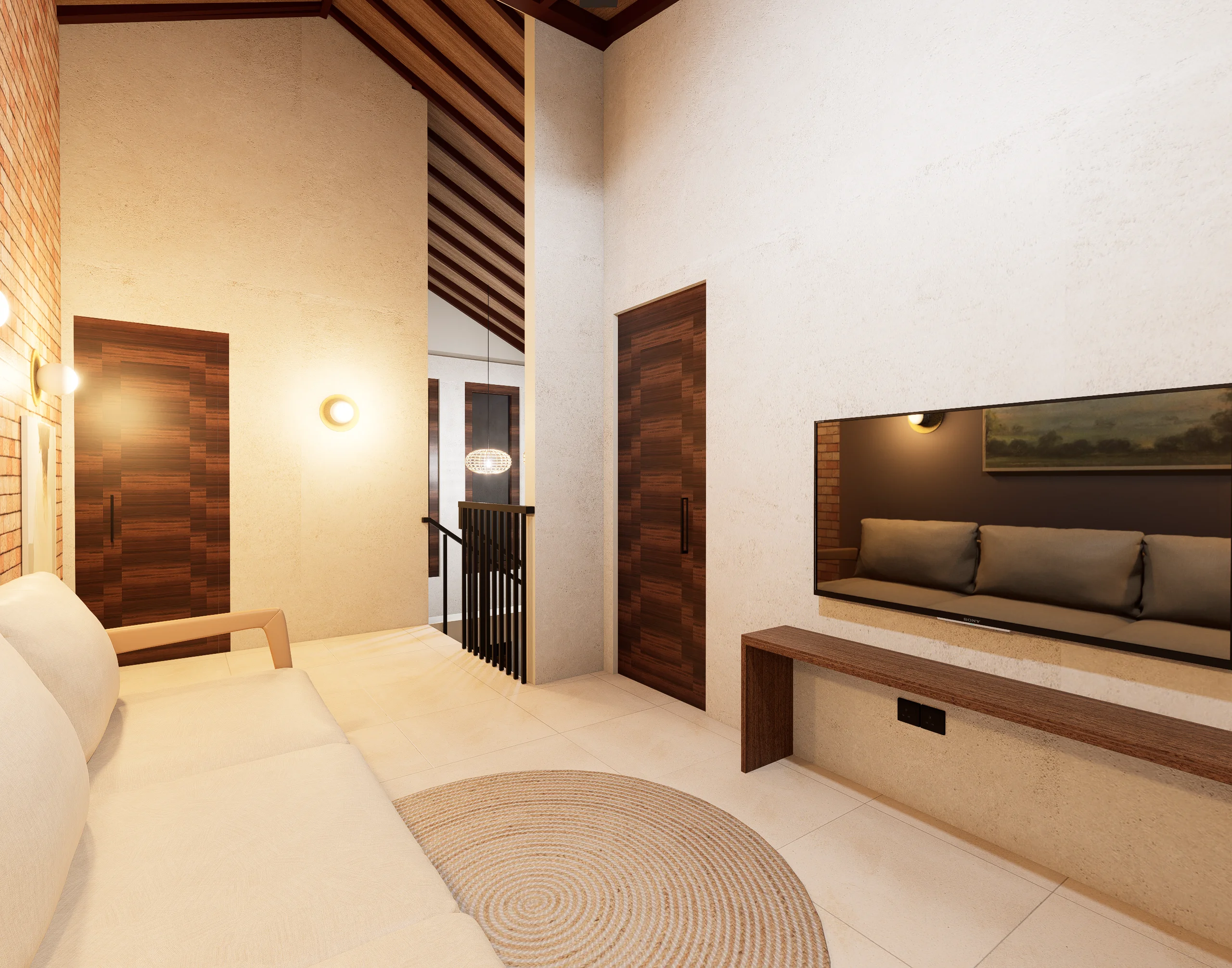 Home Interior Design,Rustic modern,affordable furniture,Brick & Ivory Residence, Biyagama, brick wall concept,TV area angle 2