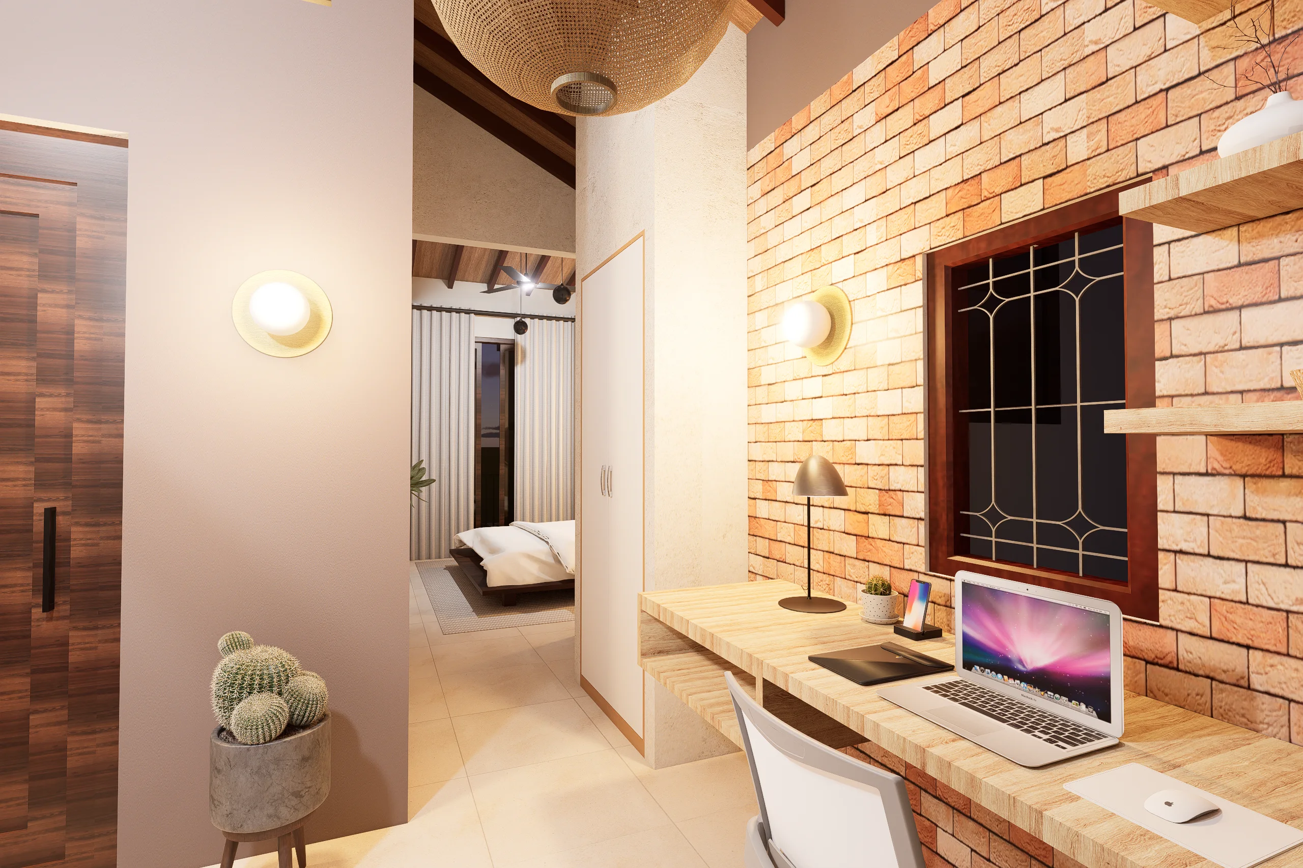 design concept is based on client-provided brick-inspired references, focusing on a simple, cost-effective solution with efficient space planning