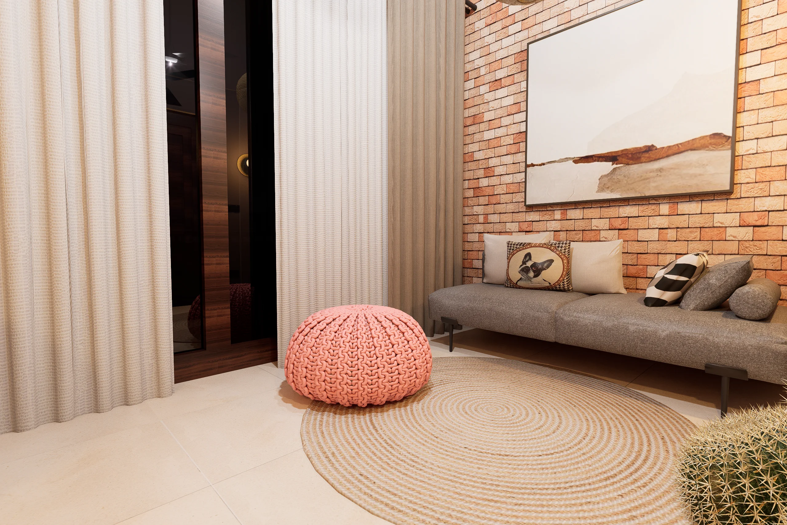 Home Interior Design,Rustic modern,affordable furniture,Brick & Ivory Residence, Biyagama, brick wall concept,study room angle 3