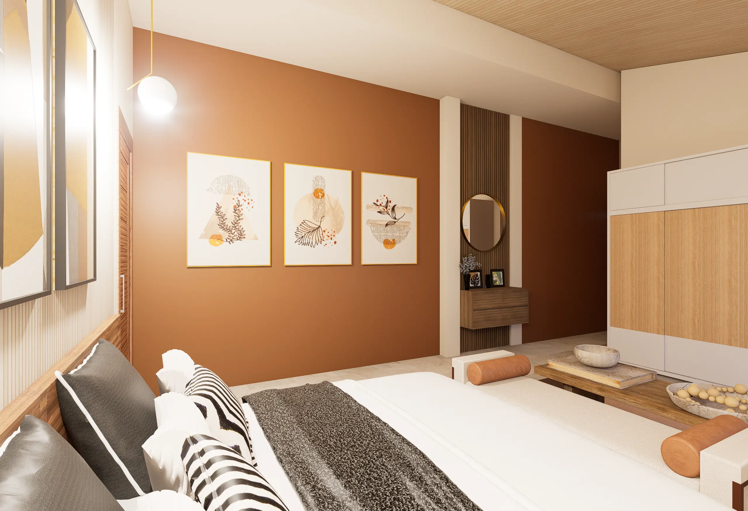 Timeless Luxury Villa Interior Design Project Galle, Sri Lanka, soft white palettes with wood, bedroom 1 angle 2