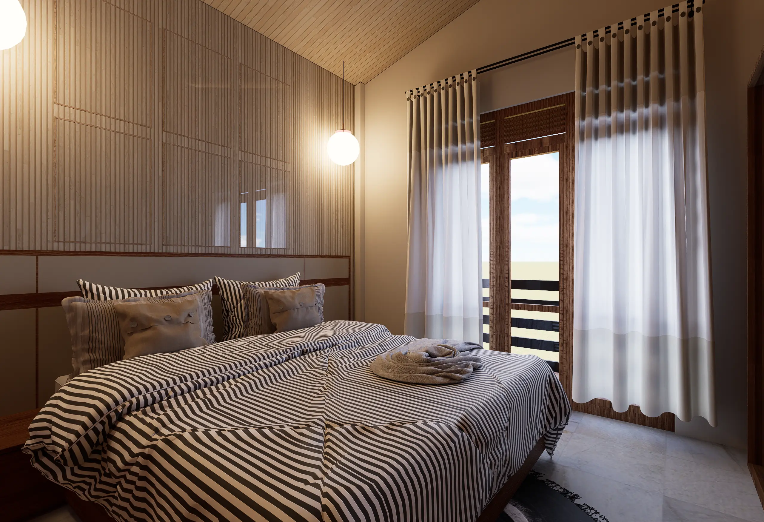 Timeless Luxury Villa Interior Design Project Galle, Sri Lanka, soft white palettes with wood, bedroom 2 angle 1