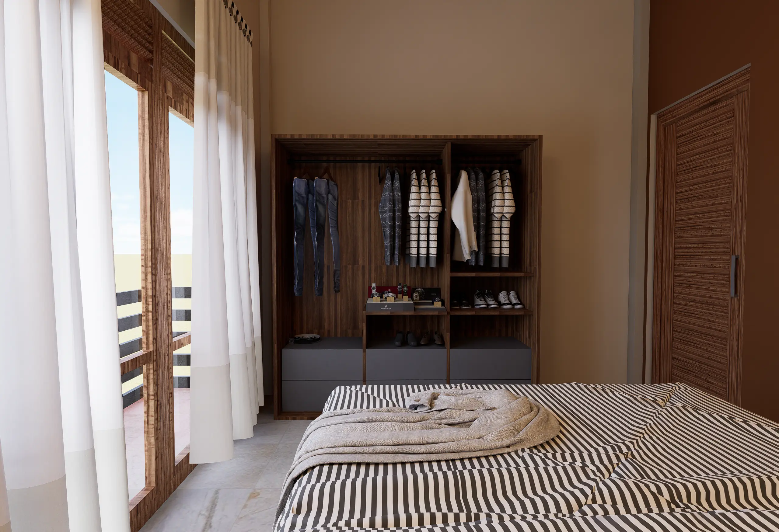 Timeless Luxury Villa Interior Design Project Galle, Sri Lanka, soft white palettes with wood, bedroom 2 angle 2