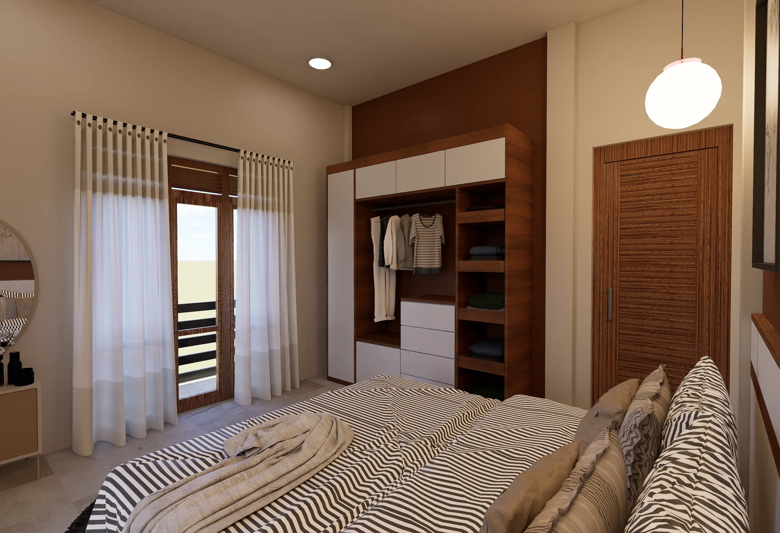 Timeless Luxury Villa Interior Design Project Galle, Sri Lanka, soft white palettes with wood, bedroom 2 angle 6