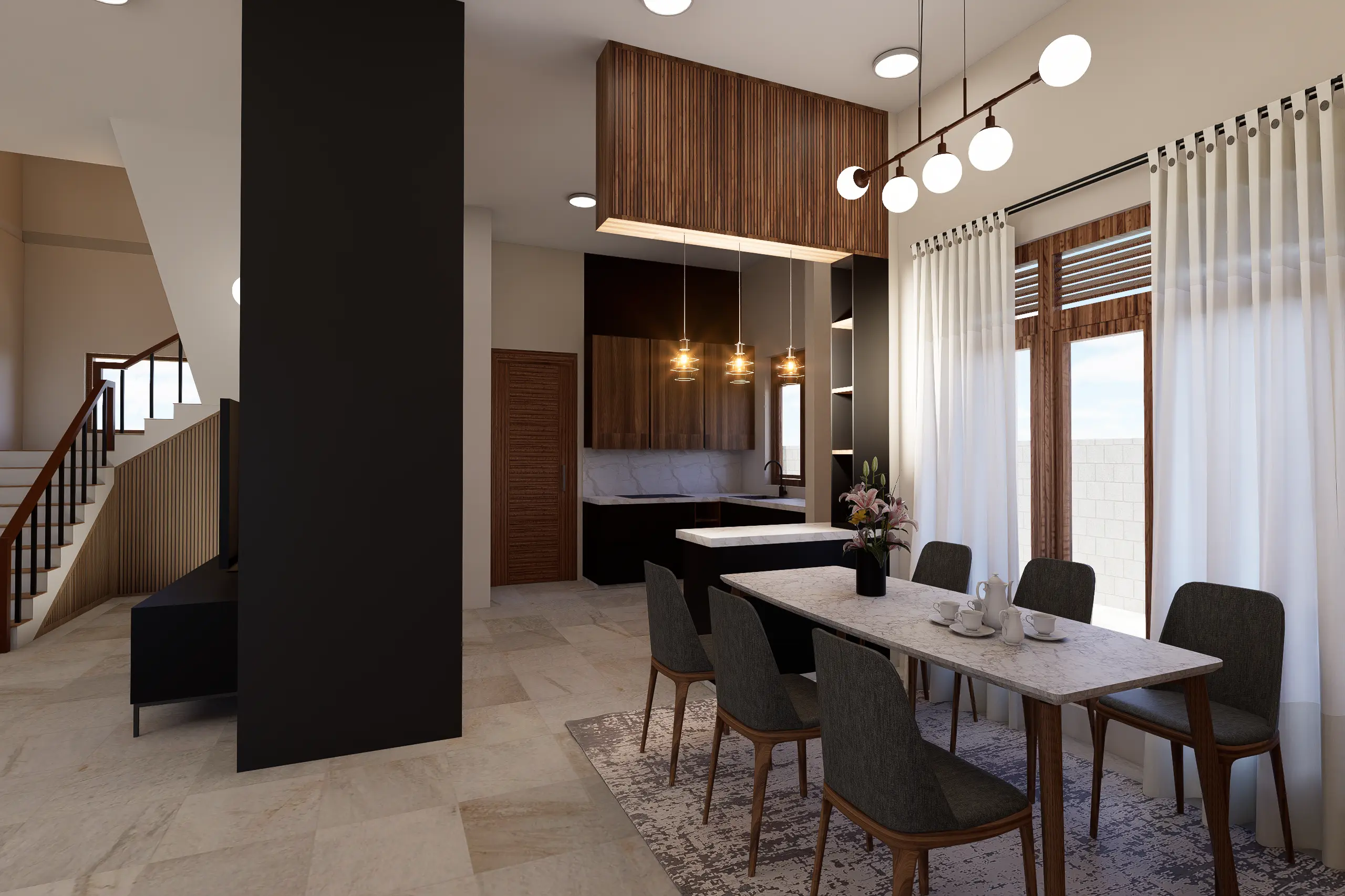 Timeless Luxury Villa Interior Design Project Galle, Sri Lanka, soft white palettes with wood, dining-area-1