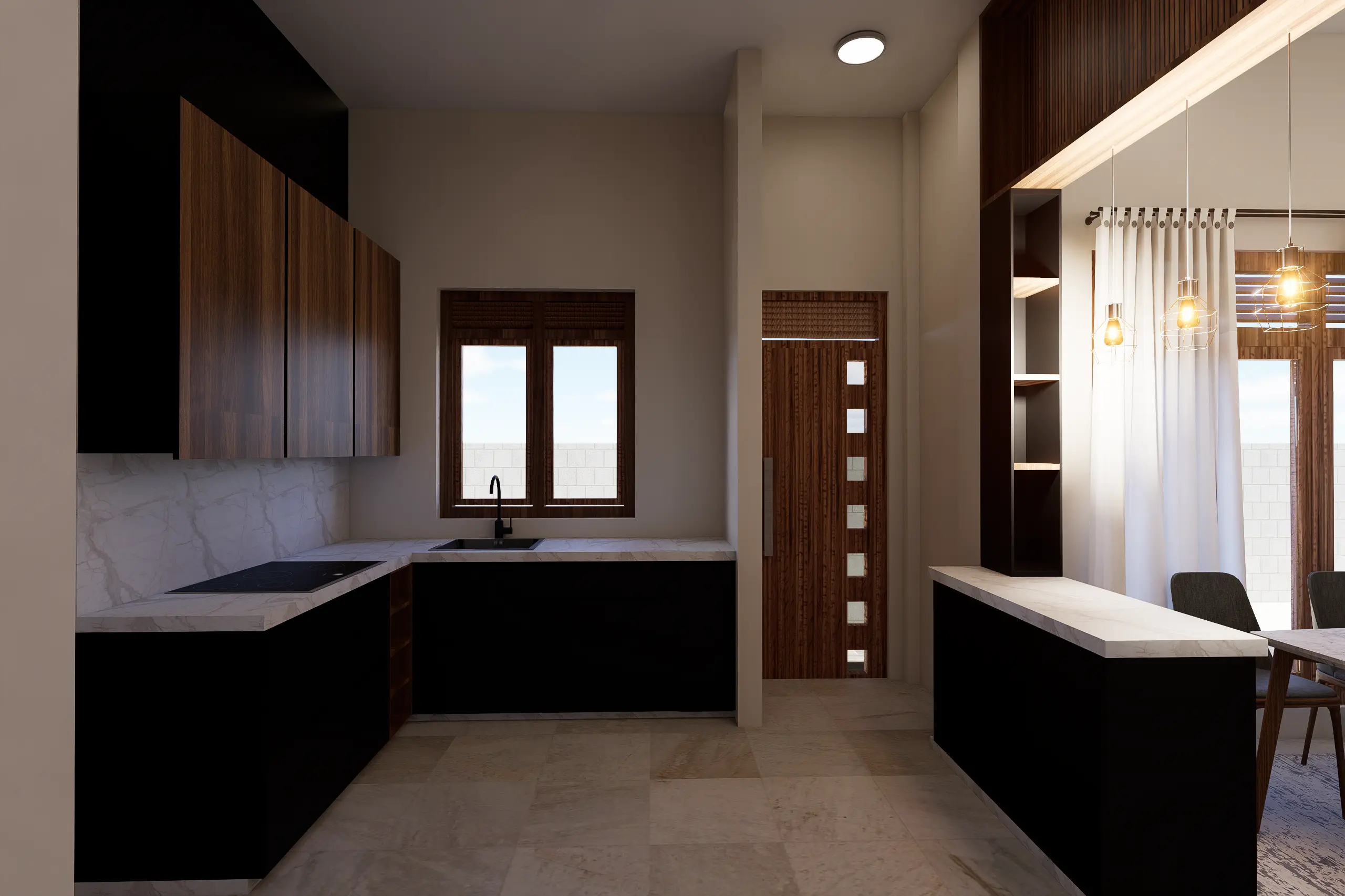 Timeless Luxury Villa Interior Design Project Galle, Sri Lanka, soft white palettes with wood, kitchen