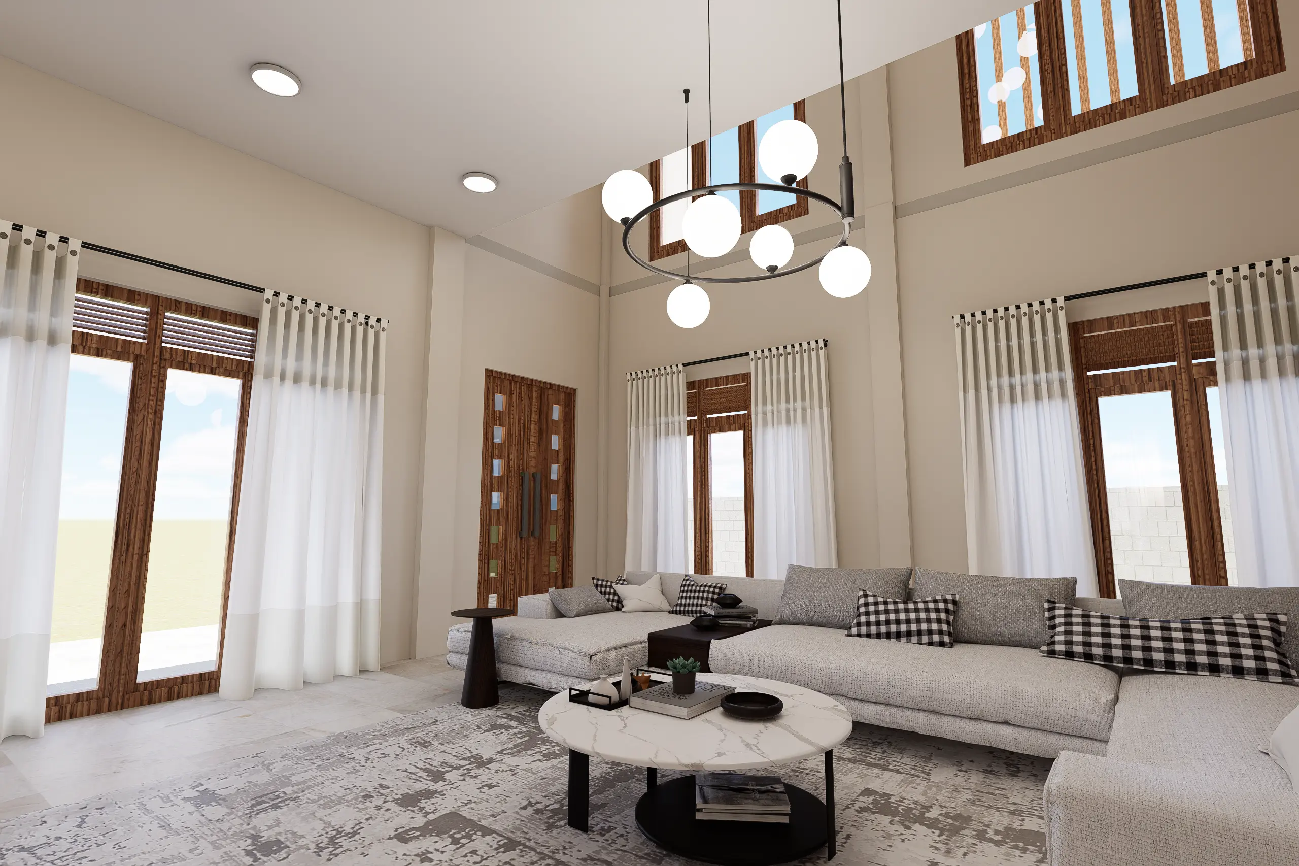 Timeless Luxury Villa Interior Design Project Galle, Sri Lanka, soft white palettes with wood, living-room angle 1