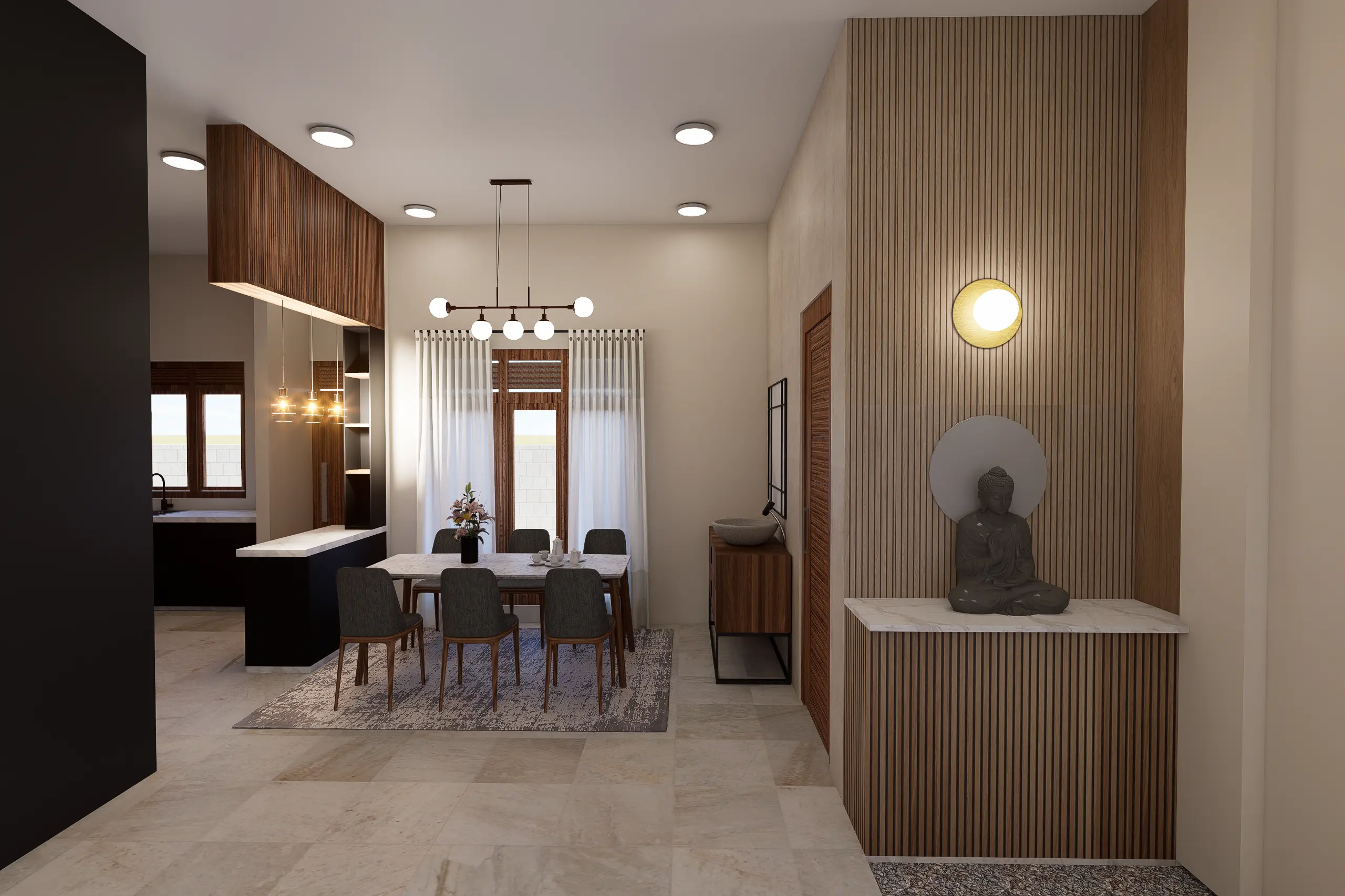 Timeless Luxury Villa Interior Design Project Galle, Sri Lanka, soft white palettes with wood, living-room angle 3