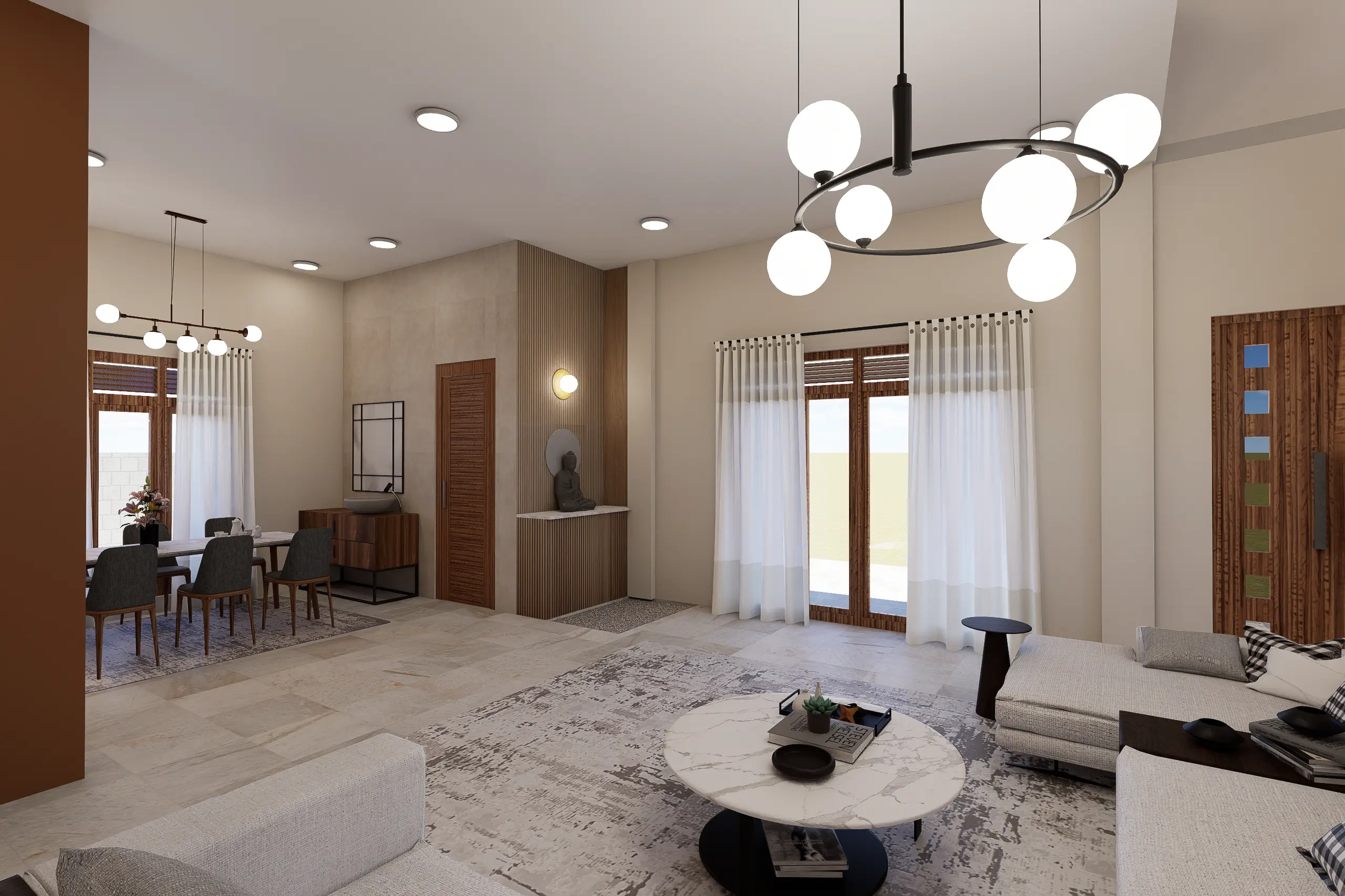 Timeless Luxury Villa Interior Design Project Galle, Sri Lanka, soft white palettes with wood, living-room angle 4