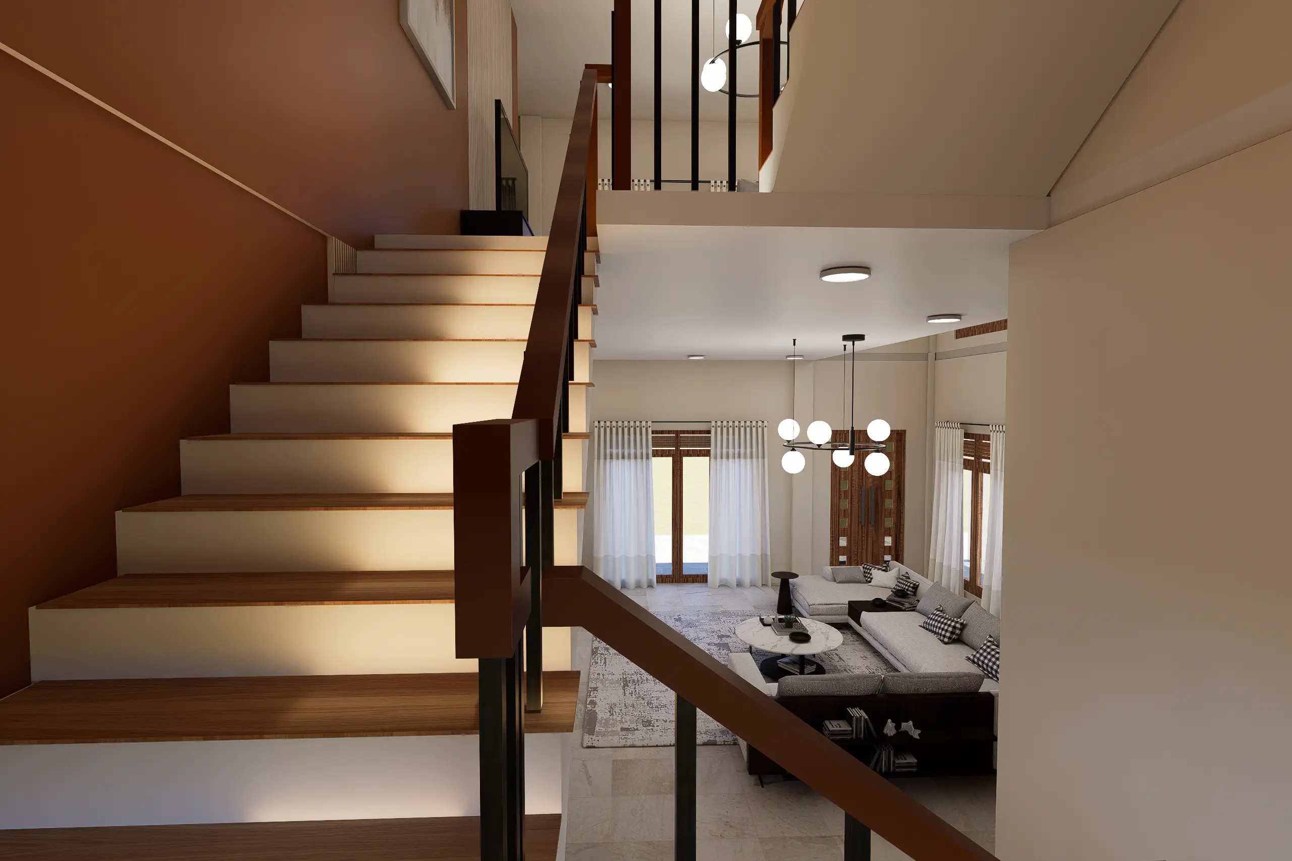 Timeless Luxury Villa Interior Design Project Galle, Sri Lanka, soft white palettes with wood, stairs